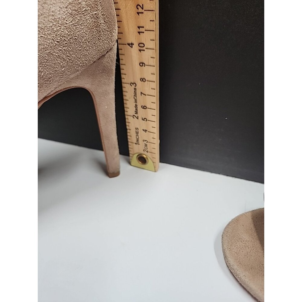 Vince Camuto Tan Suede Leather Open Toe heeled Short Boots Ruched Sz 8.5 M - Picture 4 of 9